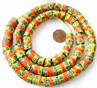 Ghana Old Venetian Antique Yellow And Red Banded Millefiori Glass Trade Beads 