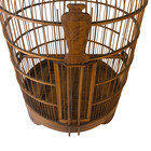 Vintage Birdcage Round Carved Bamboo Wooden Hanging tabletop Asian 1960 s