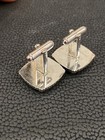 Vintage Fancy Silver Toned Shiny Trout Fish Bass Cufflinks Set In Black Glass