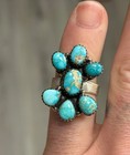 Sterling Silver Sierra Bella Turquoise 7 Stone Cluster Adjustable Ring  925