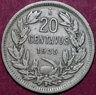 Chile 1925 20 Centavos  Defiant Condor On Rock -foreign Coin 22 64mm