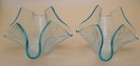 Set Of 2 Texture Hankerchief Glass Votive tea Light Holder Clear blue green Tint