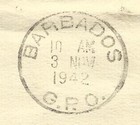 Barbados Sg 250b-perf 14 single Frank  G p o  3 nov 1942 Intra-island To