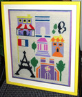 Vtg Paris  France Completed Needlepoint Embroidery Art Framed Under Glass 17 5 
