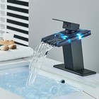 Black Bathroom Sink Faucet Led Waterfall Glass Spout Lavatory Vanity Mixer Taps