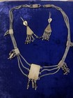 Vintage 800 Silver Garnet Tribal Filigree Necklace Earrings Set 1920-1950s