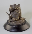 Antique Bronze Match Holder 3 Mice With Old Barrel black Marble Base