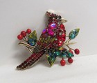 Red Cardinal Rhinestone Fashion Jewelry Goldtone Pin Brooch - Nwot