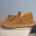 L l bean Men   s Moccasin Slippers Suede Lined Brown Slip-on Size 11 Wide