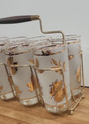 Libbey Mcm Glasses Set Of 8 With Wire Rack Gold Leaf Frosted Bar Tumblers