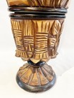 Vtg 33    Teak Turn Hand Carved Hawaii Tiki Pineapple Floral Wood Floor Art Vase
