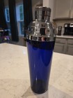 Vintage Large 1930s Art Decco Cobalt Blue Cocktail Bar Drink Shaker - Glass
