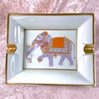 Hermes Paris Cigar Ashtray Change Tray Grey Elephant Gold Rim Porcelain