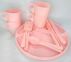 Mcm Picnicware Plastic Pink Plate Cup Fork Spoon Knife Set Of 19 Gothamware 1960