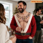 Custom 3d Fake Abs Hairy Santa Sweatshirt  Funny Claus Ugly Christmas Sweatshirt