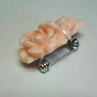 Coral Carved Rose Flower Brooch Pink Obidome Japanese Kimono Clear Coating