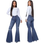 New Stylish Women Ripped Casual Long Wide Leg Jeans Patchwork Denim Pants Bottom
