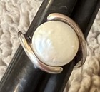 Sterling Silver Coin Pearl Ring  Size 9  Signed  Marked 925