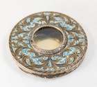 Antique Italian 800 Silver And Blue Enamel Makeup Compact Glass Window