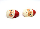 Vtg Antique Hand Painted Carved Ceramic Christmas Santa Egghead Brooch D22
