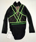 Gk Elite Fearless Competition Leotard As Black Neon Green Long Nwt