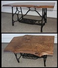 Industrial Live Edge Old Oak Slab Timber Coffee Table W Iron Sewing Machine Base