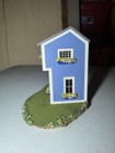 Vintage Allison Denza Dollhouse Miniature   Hand Made Blue House On Wood 2008