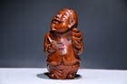 3 5  Collect China Box-wood Carving Wealth God Dizhu Hand Piece Statue