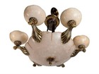 Vintage Neoclassical French Empire Brass Alabaster 6 Light Chandelier 34 