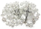 White Clear Beaded Crystal Rosary Necklace Holy Soil Medal And Cross Crucifix 20