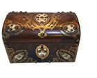 Antique Burr Walnut Dome Top Tea Caddy With Brass   Bone Decorations 2 Chambers