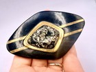 Lg Vintage Nos Artisan Belt Buckle Black Ebony Wood Brass Stone Cabochon 1980s