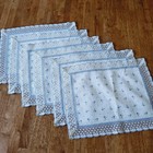 Lot Of 6 Vtg Cottagecore Cotton Linen Crochet Trim Placemats Blue White -austria