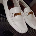 Men   s White Leather Slip-on Loafer Flats Round Toe Metal Bit  Us 10 5