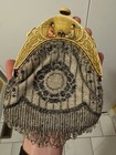 Rare Antique Beaded Fringe Purse Figural Asian Frame Chain Bag Vintage