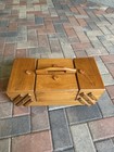 Vintage Wood Accordion Fold Out Sewing Box Basket Dove Tailed Drawer Romania 
