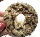 Chinese Hand Carved Bi Disc Chilong Dragons With Hobnail Verso  On Sale 