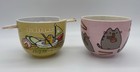 Pusheen   Gudetama Ramen Noodle Bowls W  1 Pair Chopsticks Excellent Condition