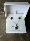 925 Sterling Silver Amethyst Set Necklace Earrings Halo Vintage Style