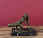 Vintage Bronze Sculpture Statue Woman Marble Deco J patoue Nude Rare Decor Old