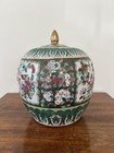 Chinese Chinoiserie Bok Choy Famille Porcelain Ginger Jar Vase