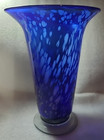 Vintage Blue And White Trumpet Vase Art Glass - Excellent Condition