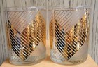 Vintage Mcm Culver 2 Glasses 22k Gold Chevron Frosted Low Ball Whiskey Rocks