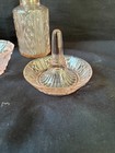 Vanity Dresser Set Depression Glass Pink Bottle Ring Holder 8 Pieces Art Deco