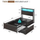 Rolanstar Twin Bed Frame With 4 Storage Drawers  Charging Station And Led Lig   