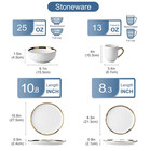 Handmade Stoneware Dish Set White With Gold Trim Dinnerware Set  16 Pcs 