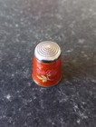Antique Sterling Silver And Orange Floral Enamel Thimble