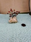 Vintage Semiprecious Carnelian Stone Black Wire Tree Sculpture White Quartz Base