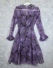 Vtg 70s Noel Sophisticates Chiffon Midi Dress Purple Floral Sheer Bell Cuff S