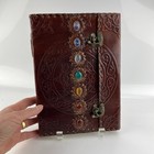 10  Brown Seven Stone Faux Leather Journal  Book Notebook Clasp Stones Inlaid